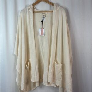 Happily Grey Cream Long Line Cardigan- 100% Merino Wool- NWT- OS